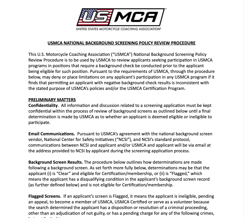 Background Screening Policy Review Procedure - USMCA